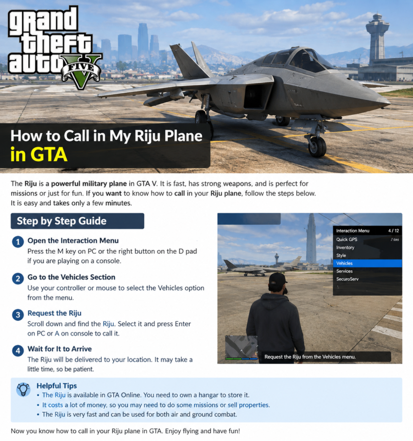 How to call in my Riju plane in GTA