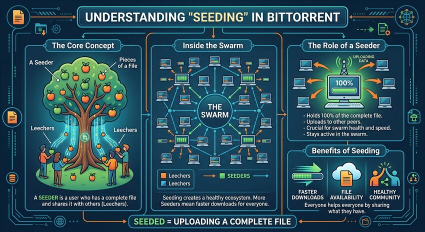 What does seeding mean in BitTorrent? Learn how seeding works why seeders matter and how seeding differs from downloading in simple terms.