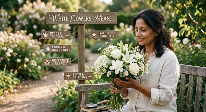 Learn what do white flowers mean and discover their symbolism for love purity peace weddings gifts and special occasions.